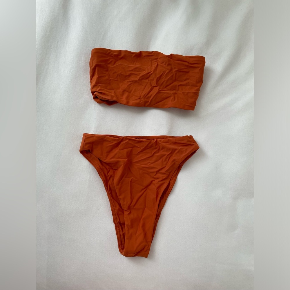 Jluxlabel Orange High Waist Bandeau Bikini Set - size M
